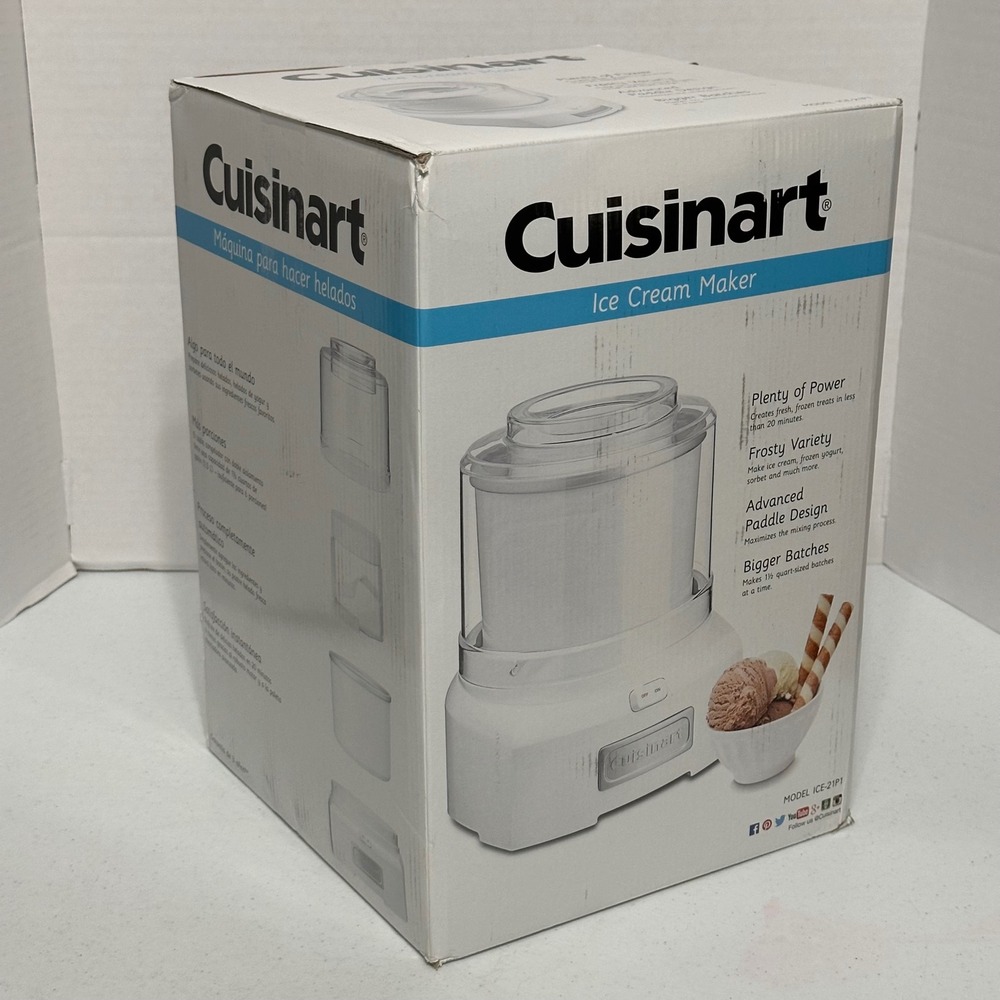 Cuisinart ICE-21P1 Ice Cream Maker 1.5 Quart Automatic White DIY Dessert New